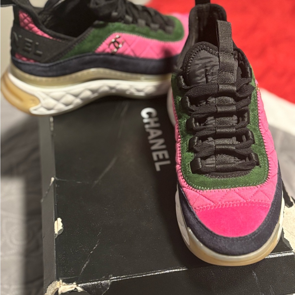 Chanel Women's Pink, Green, and Black Sneakers - Picture 3 of 5